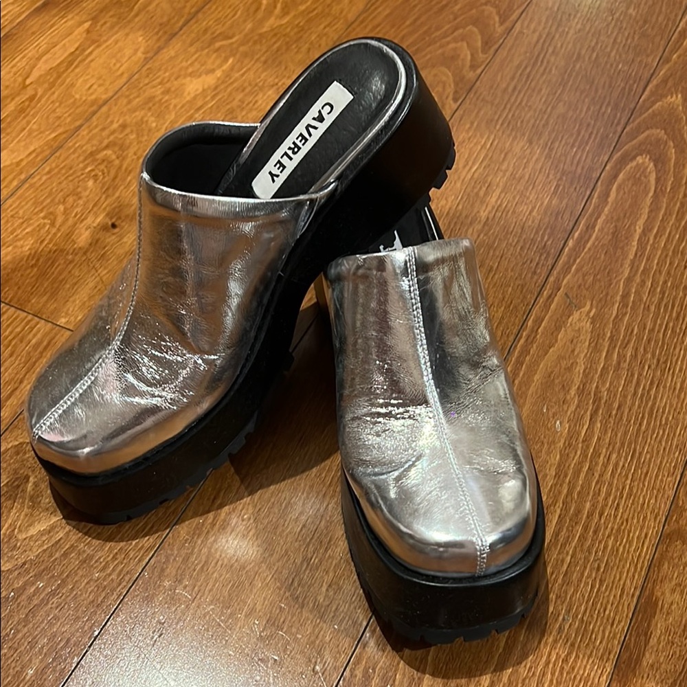 Caverley Silver Platform Mules from Anthropologie